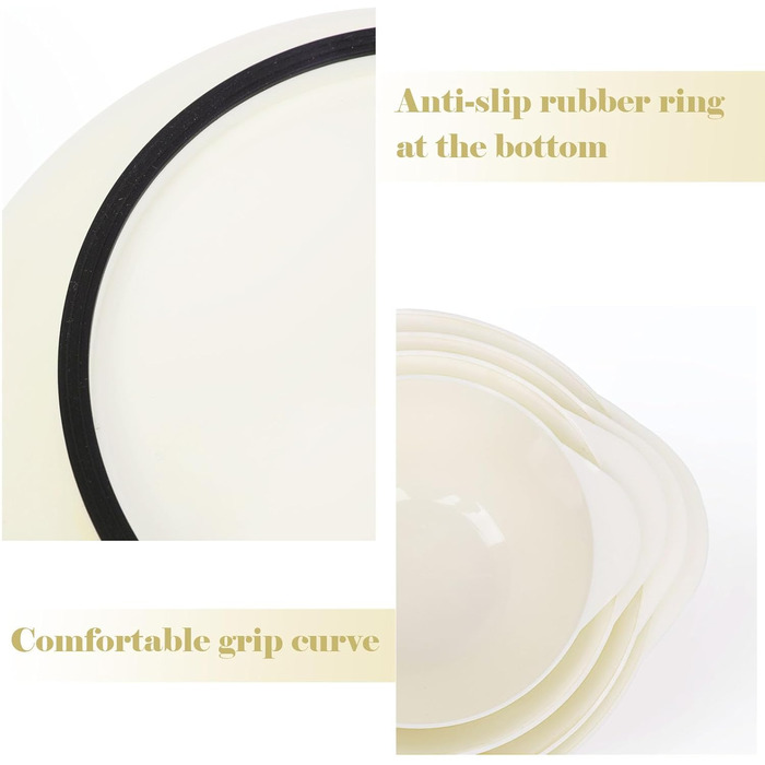 Набір мисок для змішування BoxedHome (4 шт.) з пластику, бежевий. Миски для салатів, ручне миття, неслизькі, стійкі, для сервірування та приготування їжі.