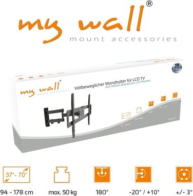 Кронштейн для телевізора та монітора my wall H26-1L, поворотний та нахильний, для діагоналей 37-70 дюймів, до 50 кг, VESA 400x400, з кабелеменеджментом