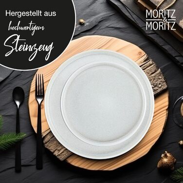Moritz & Moritz SOLID UNI Dinnerware Set, 6 Persons, Cream, 18-Piece - Modern Stoneware Dinner Set - Microwave & Dishwasher Safe, Dining Dishes, Tableware Service, Combination Service 6 Person Cream Dinnerware Set (6 Person)