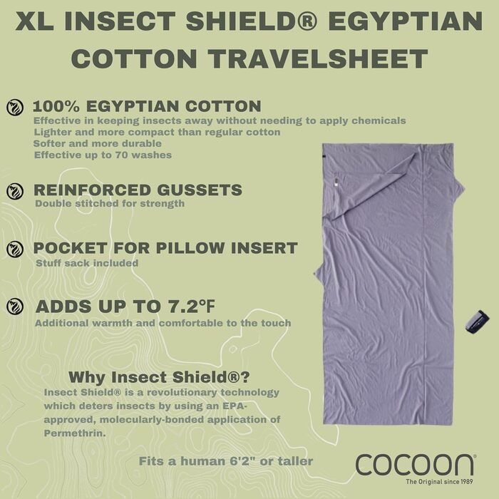 Кокон-простирадло Cocoon TravelSheet з єгипетської бавовни з антимоскітним просоченням Insect Shield для подорожей