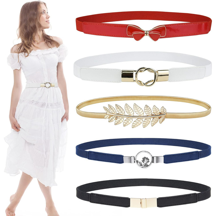 Жіночі тонкі ремінні EAONE 5 шт. в наборі, еластичні ремінні для суконь, великі розміри, кольори: золото, чорний, білий, червоний, темно-синій