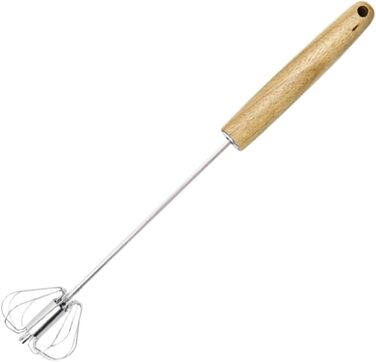 Snow Whisk Mixing Whisk Small Semi-Automatic Manual Snow Whisk for Baking at Home, Hand Mixer with Wooden Handle Beater Kitchen Whisk (6.5x37.5cm)
