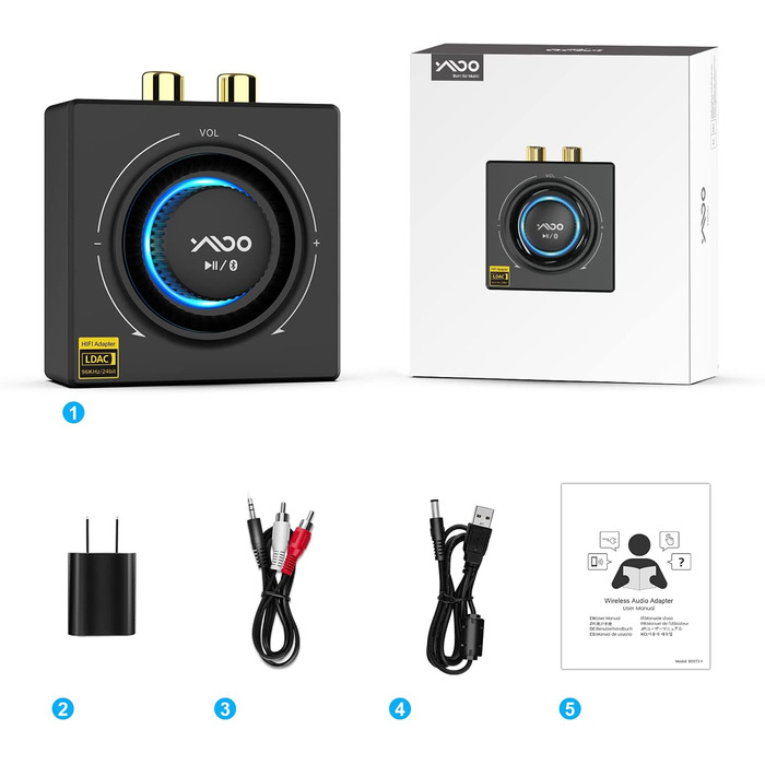 Bluetooth аудіоприймач YMOO B06T3 Pro: AUX адаптер для стереосистеми, TV, PC, телефону. Підтримка Bluetooth 5.3, HiFi, 3.5mm jack, Cinch, 15м радіус дії