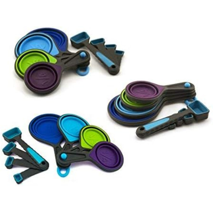 Collapsible measuring cups and spoons, portable, food-grade silicone for liquid and dry measuring, measuring cups for kids, dog food size S blue