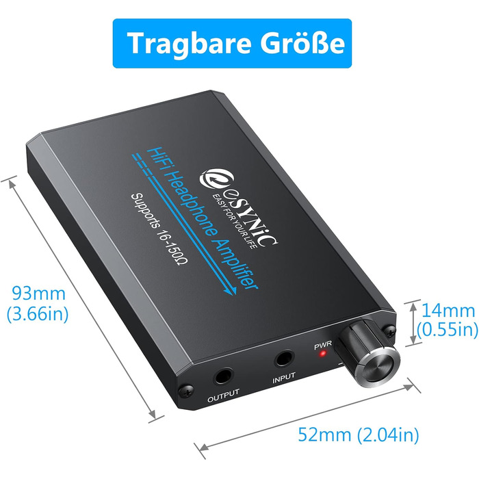 eSynic Підсилювач для навушників HiFi – портативний, для MP3/MP4, смартфонів та ПК, чорний