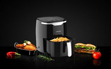 Аерофритюрниця VERTENZ Taste 50, 5 л, 1400 Вт, 8 програм, LED-екран, антипригарний кошик, без масла, чорна