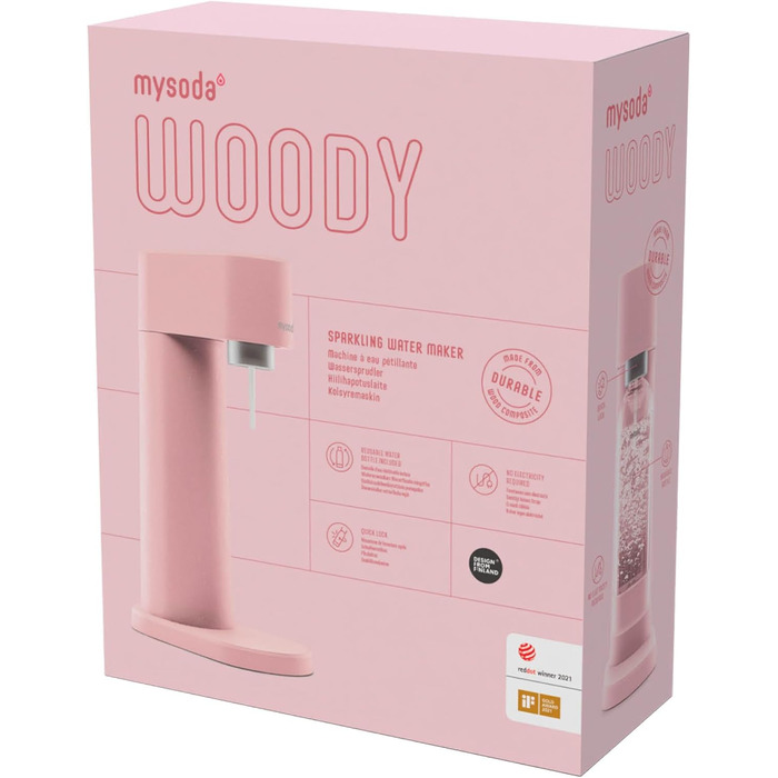 Газова машина Mysoda Pack Woody - рожева, з PET-пляшкою та CO2-циліндром