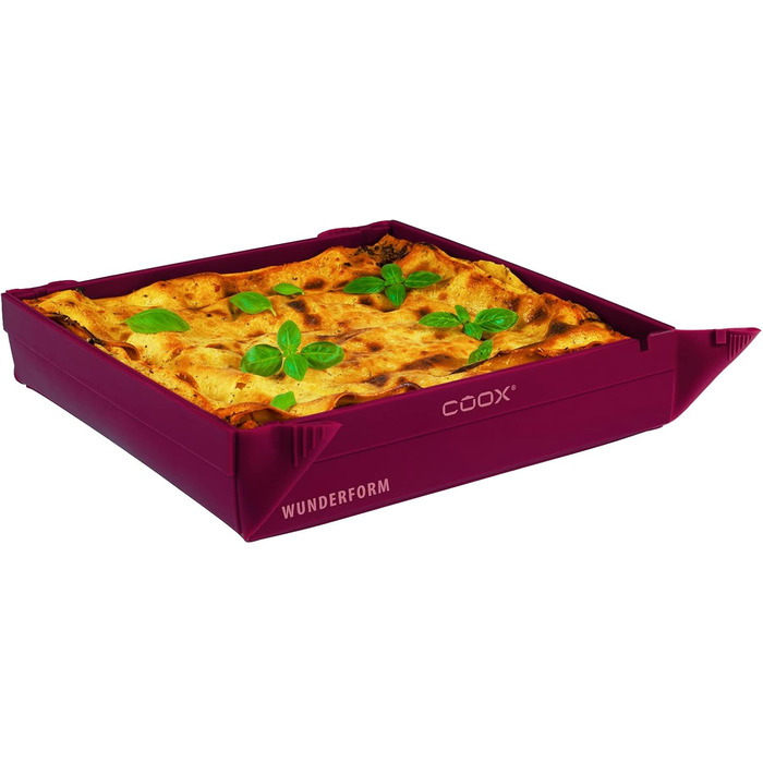coox WUNDERFORM Basic MQ in Dark Red, the first foldable baking pan, space-saving baking and casserole dish made of BPA-free silicone