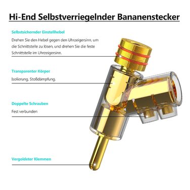 Комплект позолочених бананових роз'ємів Monosaudio (8 шт.) для акустичних кабелів, домашнього кінотеатру та AV-ресиверів, BA1403