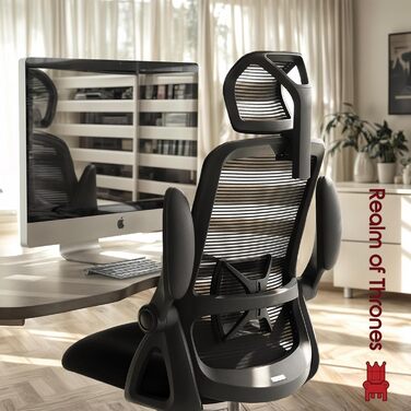 Офісний стіл Realm of Thrones CAPTAIN: ергономічний крісло з міцною сталевою основою, регульованою поперековою підтримкою та дихаючою спинкою (чорний)