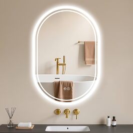 LED дзеркало для ванної кімнати Badspiegel з підсвічуванням, антизапар, сенсорне управління, регулювання яскравості, 3 кольори світла, овальне, 50x70 см