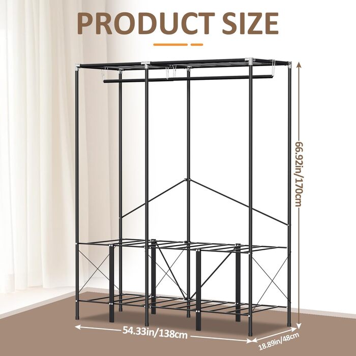 Wardrobe, Portable Shelf System, 20 Cube DIY Shelf System Wardrobe Open Plastic Wardrobe with Doors Wardrobe Cabinet White 180 x 142 x 37CM (With Fabric Cover 138x170x48cm)