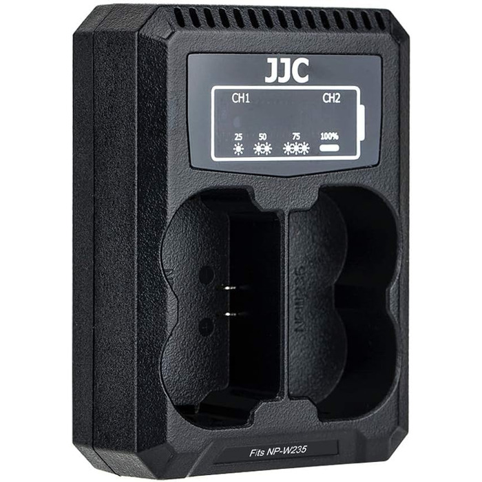 Зарядний пристрій JJC USB Dual для камер Fujifilm X-S20, X-H2, X-H2S, X-T5, X-T4, GFX 50SII, GFX100S, GFX100SII, GFX100II, GFX100RF, сумісний з акумулятором Fuji NP-W235