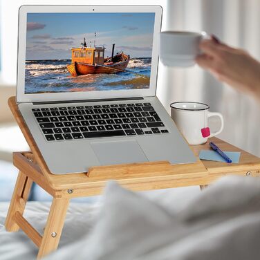 Столик для ноутбука Relaxdays, бамбуковий, регульований, з вентиляцією та ящиком, 1 шт.