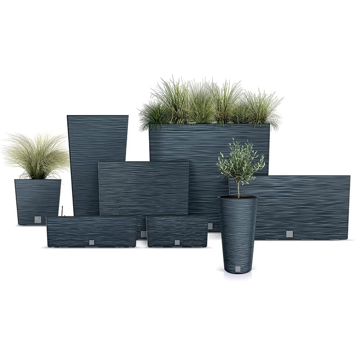 rg-vertrieb Flower Pot Planter Flower Box Square Furu Square Pine Needle Design with Plant Insert (350 Anthracite)