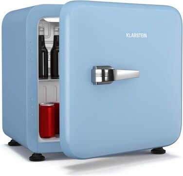 Klarstein Mini Fridge with Freezer Compartment - 32L Compact Refrigerator for Drinks & Cosmetics, Retro Mini Bar, Quiet Small Fridge, Skincare Cooler for Room (43L, Energy Class E, Blue)