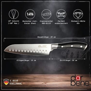 Набір кухонних ножів DarBene Santoku P-Series (C-2) - 18 см, професійний, з нержавіючої сталі, ергономічна ручка, для дому та ресторанів
