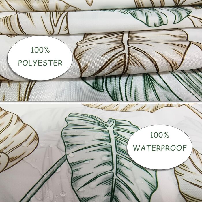 Штора для душу 180x200 см, текстильна, зелена. Матеріал: поліестер, антигрибкова, водонепроникна, з обтяженим краєм, з люверсами та 12 кільцями для душу. Підходить для ванни.