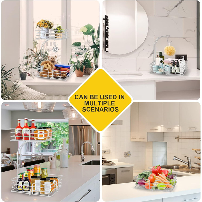 Металева фруктова корзина Bomclap на 2 яруси з підставкою для бананів - кухонна фруктова миска, знімна, декоративна, срібна