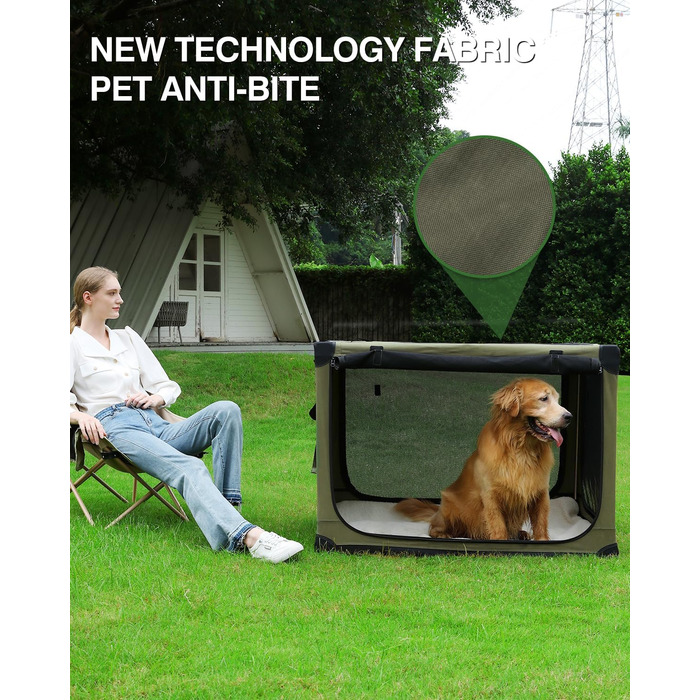 Складана переносна собача будка для середніх та великих собак, 106.7 см, з 4 дверцятами, зелена, з сумкою для зберігання (106*78*78 см)