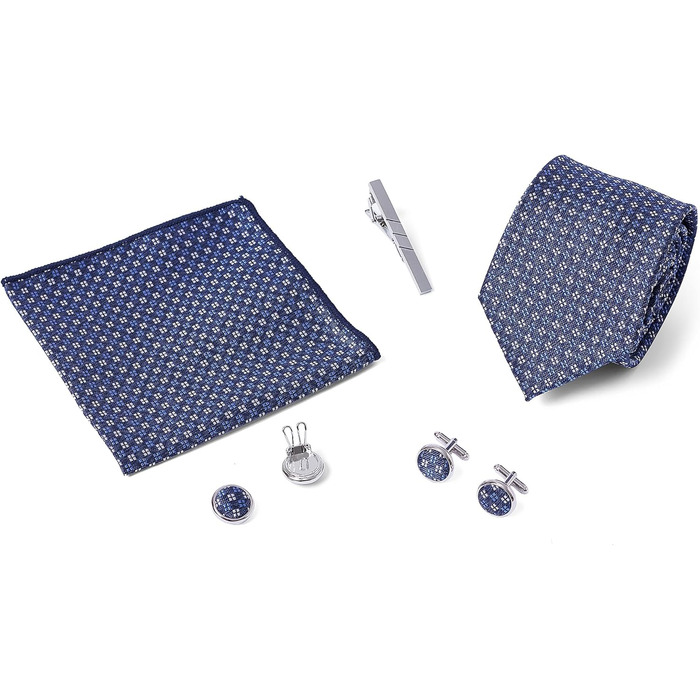 Елегантний подарунковий набір для чоловіків: краватка, кишеньковий хустинка, запонки, краваткова застібка, застібка для сорочки | для офісу, весілля, костюма, сорочки | Подарункова коробка для чоловіків