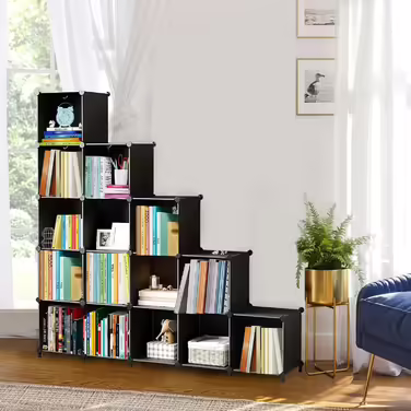 AWTATOS Closet with 16 Cubes, Storage Shelves, DIY Cube Shelf, PP Plug-in Shelf, Plastic, Kids' Shelf, Toy Shelf, Folding Closet, Shelves, Standalone Shelf, Black ULPZ017