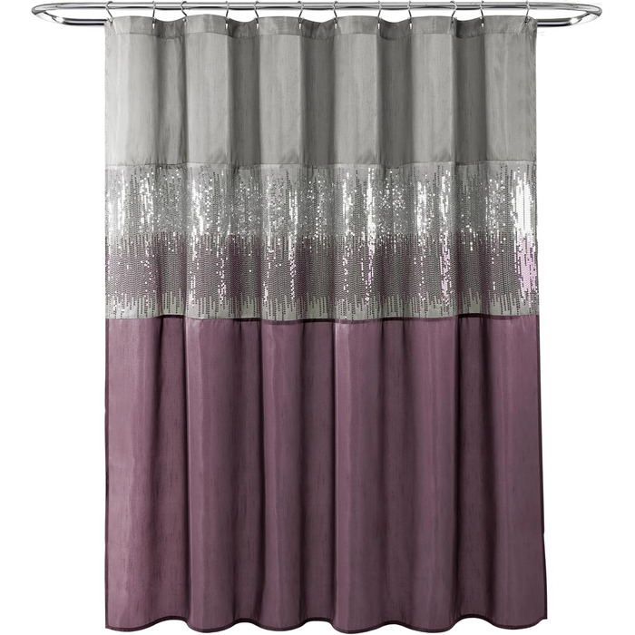 Шторка для душу Lush Decor Night Sky, поліестер, сірий та фіолетовий, 182.9 x 182.9 см