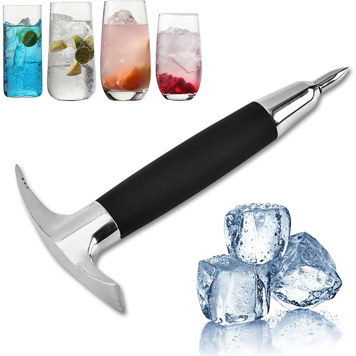 Stainless steel ice pick and three-pronged ice pick, ice crushing tool for home, kitchen, bartender, bar, cocktail, ice crusher, refrigerator freezer de-icer
