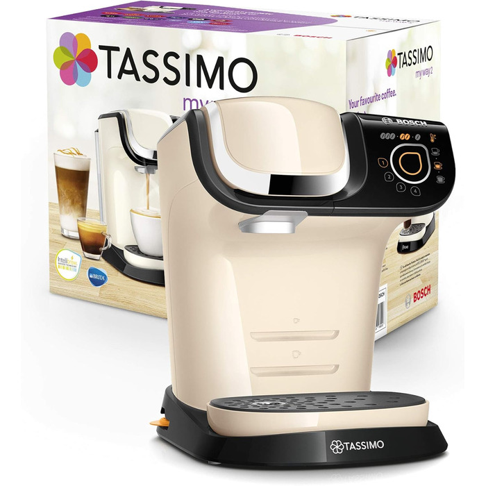 Кавомашина Tassimo My Way 2 TAS6502 з фільтром для води, понад 70 напоїв, персоналізація, великий вибір кави, проста у використанні, 1500 Вт (кремовий, з фільтром, single)