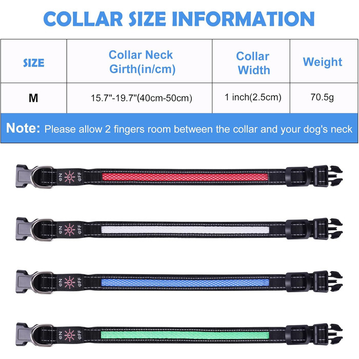 Світлодіодне нашийник для собак AUAUY, USB-зарядка, водонепроникний, регульований, 6 кольорів, розмір S (11.8-15.7'/30-40 см), колір: блакитний