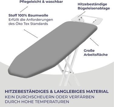 Відпарювальна дошка STAHLMANN® 114x34 см сірого кольору з неслизькими ніжками – міцна та стабільна – Made in EU