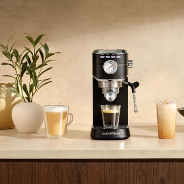 CASABREWS Еспресо-кавомашина Siebträger з нержавіючої сталі, 20 Bar, з професійним капучинатором, компактна для еспресо, капучино, лате макіато, об'єм бака 1л, чорна