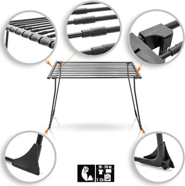 BigDean Telescopic Bed Sheet Drying Rack Black with Wheels - Without Obstructive Crossbar - Black Edition 20m Extendable - Winged Clothes Dryer Clothes Dryer