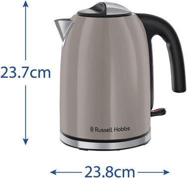 Електричний чайник Russell Hobbs Colours Plus Mokka 1.7л з нержавіючою статтю, 2400W, з фільтром від накипу та індикатором рівня води