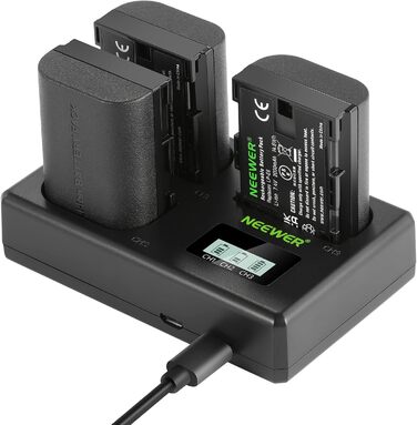 NEEWER Запасний акумулятор LP-E6 та зарядний пристрій, 3 шт., 2000mAh, сумісний з Canon EOS 5D Mark II/III/IV, 5D SR, 60D, 60Da, 6D, 70D, 7D