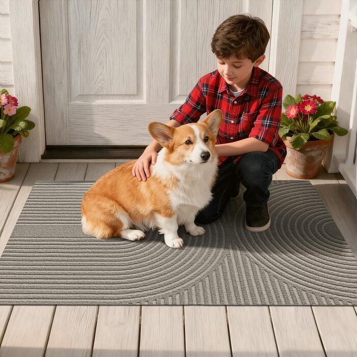 Килимок примічний та вуличний FEOMOS 80x120 см, протиковзний вологопоглинаючий килим для вхідних дверей, коридору, балкона та кухні, бежевий, придатний для прання