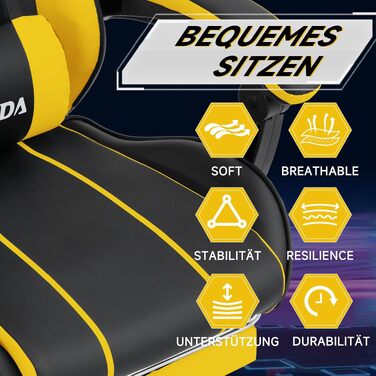 Ігрове крісло SUKIDA Ergonomic Gaming Chair з підніжкою та підтримкою попереку, комп'ютерне офісне крісло (Чорно-жовте)