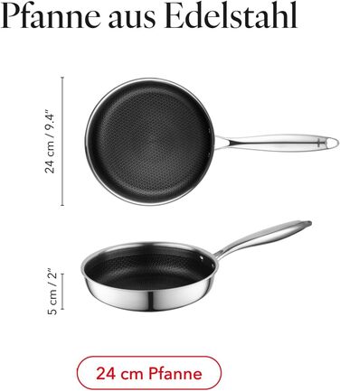 Набір сковорідок Florina Bratpfannen з нержавіючої сталі, 20/24/28 см, 3 шт. | 3-шарова конструкція, алюмінієвий сердечник, для всіх плит, з ергономічною ручкою