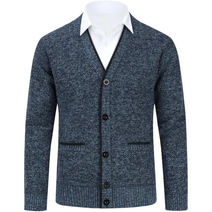 Чоловічий в'язаний кардиган Allthemen з V-подібним вирізом, з підкладкою та ґудзиками, грубий в'язаний светр, тепла перехідна куртка для чоловіків (4XL, сірий+блакитний)