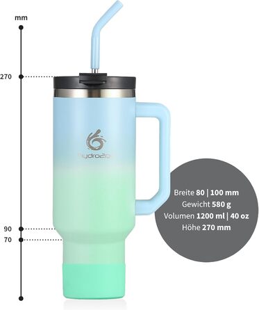 Термокухоль Hydro2Go з трубочкою – BPA-free, придатна для миття в посудомийній машині – 10 годин гарячого/12 годин холодного – 1200 мл, Lagoon