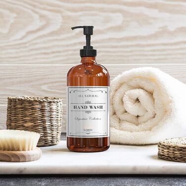 Набір дозаторів для мила з прозорого скла (2 шт.), 473 мл, коричнева скляна чаша, чорний пластиковий насос, для ванної та кухні