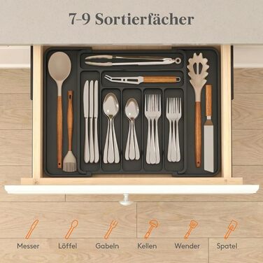 Органайзер для столових приборів Lifewit в шухляду, розсувний, 7-9 відділень, 35-48 см, чорний