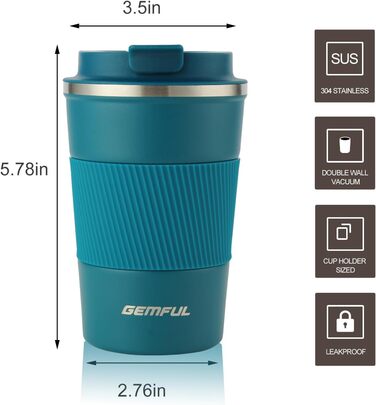 Термокружка з нержавіючої сталі 510 мл Gemful - блакитна, для подорожей та дому
