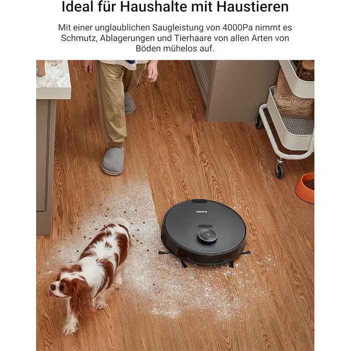 Робот-пилосос EUREKA E10s з вологою тканиною: потужне всадіння 4000Pa, LiDAR-навігація, автопідняття мопа, ідеально для видалення шерсті тварин, керування через додаток та голосовий помічник, чорний