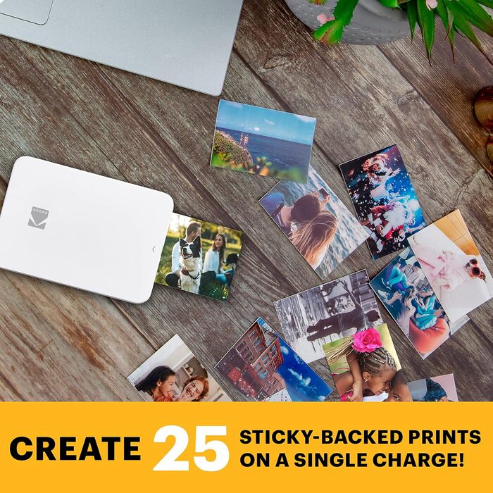Фотодрук KODAK Step Slim: Портативний кольоровий принтер для смартфонів - друк 2x3” фотографій через Bluetooth, білий