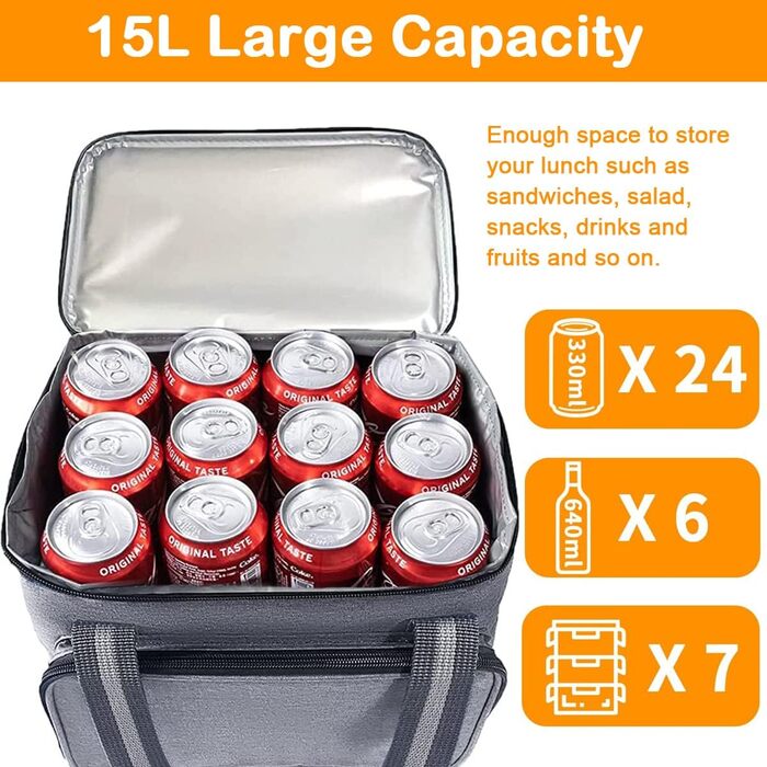 Термосумка-холодильник 15L для пікніка, кемпінгу, авто, офісу: сіра, водонепроникна, для їжі