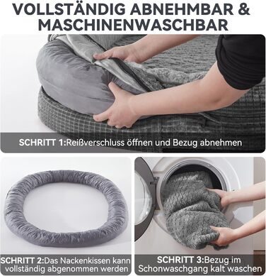 Ортопедичне ліжко для собак середнього розміру Pawk, з чотирибічною подушкою для шиї, з memory foam, водонепроникне, неслизьке, знімне та пральне, сіре, розмір L-L 89 x 63 x 18 см