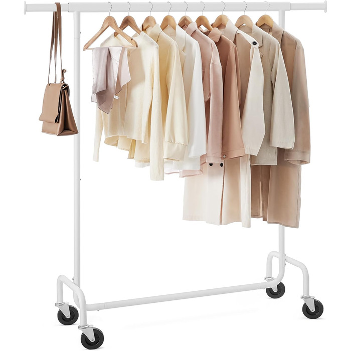 SONGMICS Clothes Rack with Wheels, Garment Rack, Heavy Duty, Extendable Clothes Rod, Holds up to 110 kg, 45 x (160-200) x 162.9 cm, Metal, Chrome, HSR176E01 ((110-150)B cm, Mattweiß)