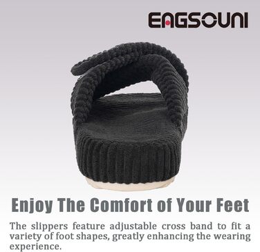 Зручні домашні тапочки з меморі-піною для жінок. Чорні, з перехресними ремінцями, антиковзаючі, розмір 37/38 EU