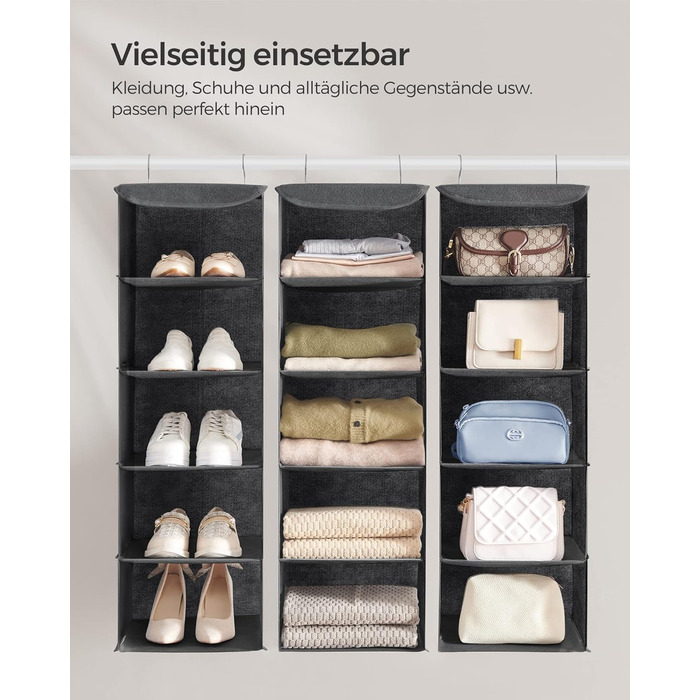 Організатор для шафи SONGMICS, навісний, складний, з металевими гачками та бамбуковими вставками (сірий, 2 шт.)